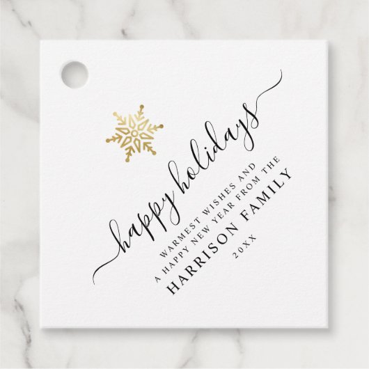 Elegant modern script Gold Snowflake Holiday Bedankjes Labels (Voorkant)
