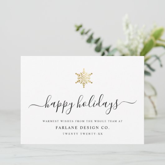 Elegant modern script Gold Snowflake Photo Logo Feestdagenkaart (Staand voorkant)