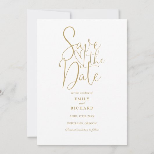 Elegant Modern Script Gold Wedding Save The Date (Voorkant)