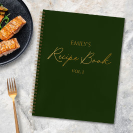 Elegant Modern Script Goud Groen Eenvoudig Recept Notitieboek