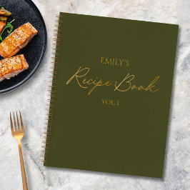Elegant Modern Script Goud Groen Eenvoudig Recept Notitieboek