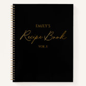 Elegant Modern Script Goud Zwart Eenvoudig Recept Notitieboek (Voorkant)