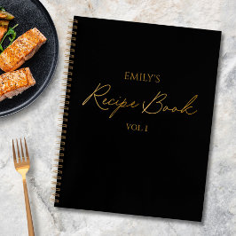 Elegant Modern Script Goud Zwart Eenvoudig Recept Notitieboek
