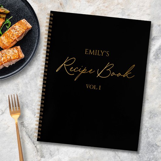 Elegant Modern Script Goud Zwart Eenvoudig Recept Notitieboek