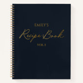 Elegant Modern Script Goud Zwart Eenvoudig Recept Notitieboek (Voorkant)