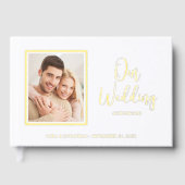 Elegant Modern Script Gouden Folie Foto Bruiloft Gastenboek (Voorkant)