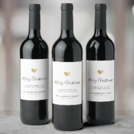 Elegant Modern Script Gouden Hart Prettig Kerstfee Wijn Etiket