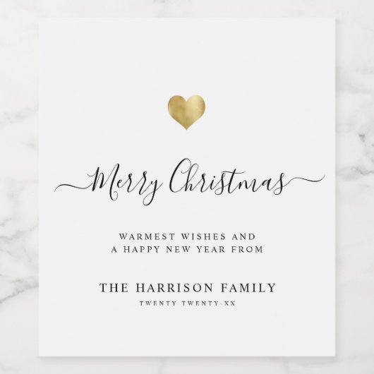 Elegant Modern Script Gouden Hart Prettig Kerstfee Wijn Etiket (Enkel label)