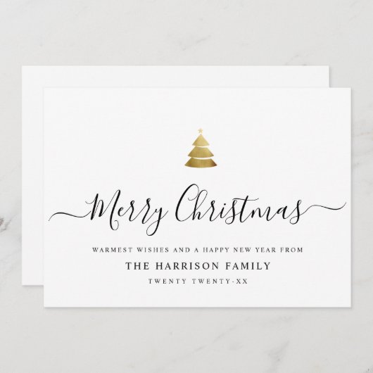 Elegant Modern Script Gouden Kerstboom Feestdagenkaart (Voorkant / Achterkant)