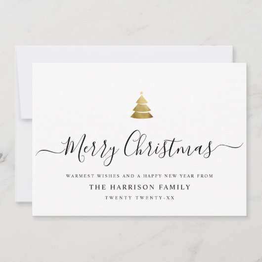 Elegant Modern Script Gouden Kerstboom Ho Feestdagenkaart (Voorkant)