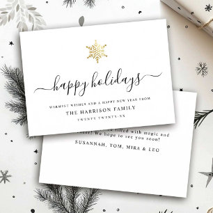 Elegant Modern Script Gouden Sneeuwvlok Eenvoudig Feestdagenkaart