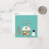 Elegant modern script, grafisch wintersneeuwman bl notitiekaartje (Voorkant / Achterkant in situ)