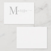 Elegant Modern Script Gray Monogram Naam Notitiekaartje (Voorkant / Achterkant)