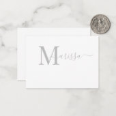 Elegant Modern Script Gray Monogram Naam Notitiekaartje (Voorkant / Achterkant in situ)