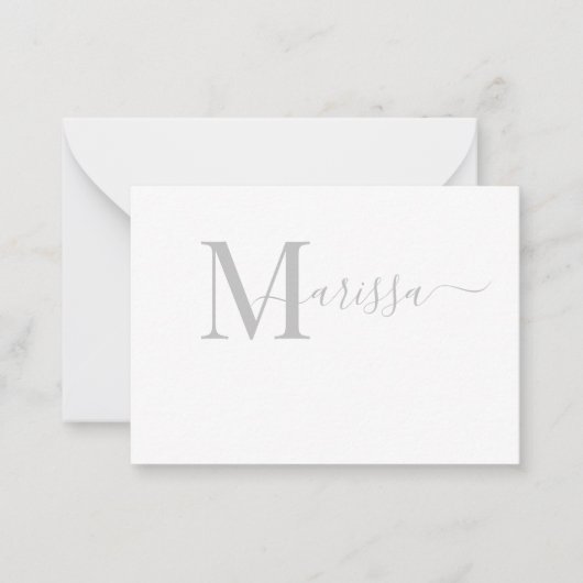 Elegant Modern Script Gray Monogram Naam Notitiekaartje (Voorkant)