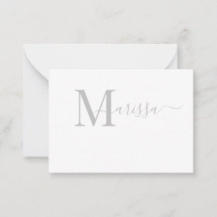 Elegant Modern Script Gray Monogram Naam Notitiekaartje