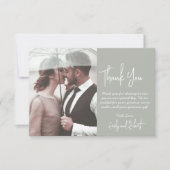 Elegant Modern Script Groene foto bruiloft Bedankkaart (Voorkant)