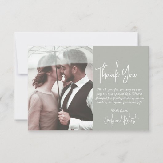 Elegant Modern Script Groene foto bruiloft Bedankkaart (Voorkant)