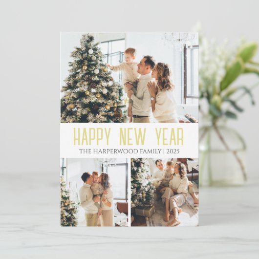 Elegant modern script Happy New Year 3 Collage Feestdagenkaart (Staand voorkant)