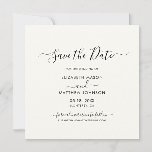 Elegant Modern Script Hart Een foto bruiloft Save The Date (Achterkant)