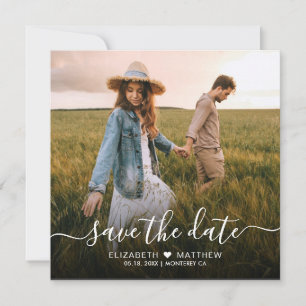 Elegant Modern Script Hart Een foto bruiloft Save The Date
