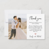 Elegant Modern Script Hart Foto Bruiloft Bedankkaart (Voorkant)