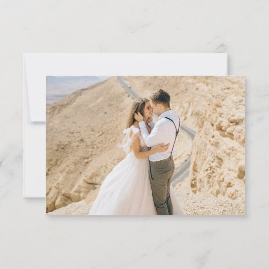 Elegant Modern Script Hart Foto Bruiloft Bedankkaart (Achterkant)