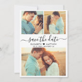 Elegant Modern Script Hart Foto Collage Bruiloft Save The Date (Voorkant)