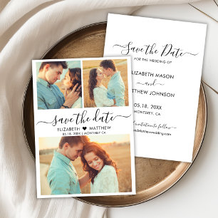 Elegant Modern Script Hart Foto Collage Bruiloft Save The Date