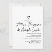 Elegant modern Script Heart Black White Wedding Kaart (Voorkant)
