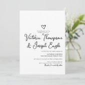 Elegant modern Script Heart Black White Wedding Kaart (Staand voorkant)
