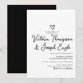 Elegant modern Script Heart Black White Wedding Kaart (Voorkant / Achterkant)