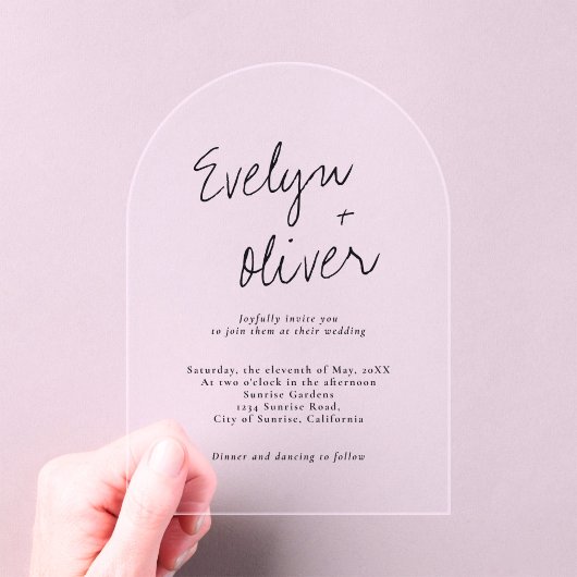 Elegant Modern Script Hedendaagse bruiloft Acryl Uitnodigingen