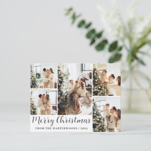 Elegant Modern Script Kerst Familie Foto Feestdagenkaart (Staand voorkant)