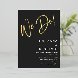 Elegant Modern Script Klasse Trouwdag Zwart Goud Folie Uitnodiging