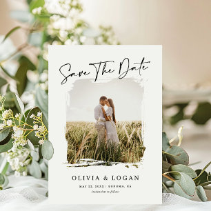 Elegant Modern Script Landelijk Fotolijst Huwelijk Save The Date