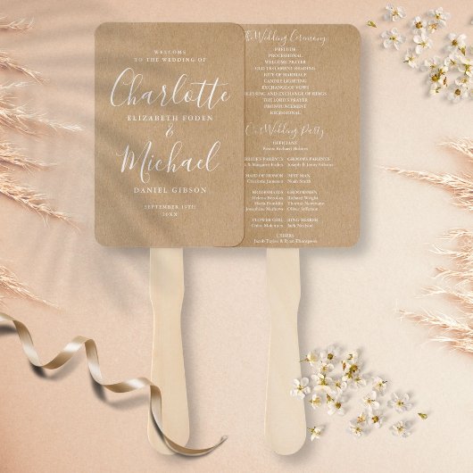 Elegant Modern Script Landelijk Kraft Huwelijkspro Handwaaier