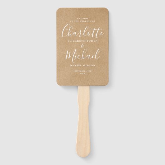Elegant Modern Script Landelijk Kraft Huwelijkspro Handwaaier (Voorkant)