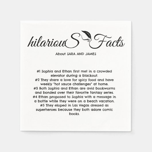 Elegant Modern Script Leuke Feiten Bruiloft Servet (Voorkant)