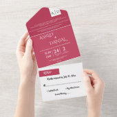 Elegant modern script Magenta Monogram Weddenschap All In One Uitnodiging (Afscheurbaar)