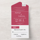 Elegant modern script Magenta Monogram Weddenschap All In One Uitnodiging (Binnen)