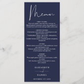 Elegant Modern Script Marine Blauw Trouwdiner Menu (Voorkant)