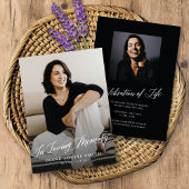 Elegant Modern Script Memorial fotokaart + uitnodi Kaart