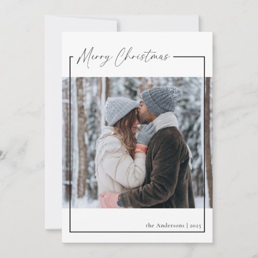 Elegant Modern Script Merry Kerstfoto Feestdagenkaart (Voorkant)