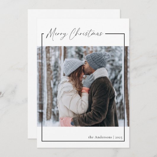 Elegant Modern Script Merry Kerstfoto Feestdagenkaart (Voorkant / Achterkant)