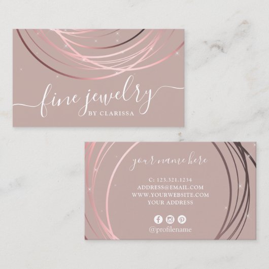 Elegant modern script met minimaal roos goudjuwele visitekaartje (Voorkant / Achterkant)