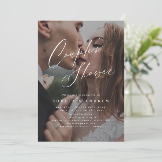 Elegant modern script met minimale foto-partners d kaart (Staand voorkant)