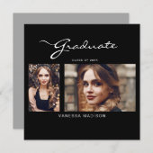 Elegant modern script minimaal | 2 Foto-Afstuderen Aankondiging (Voorkant / Achterkant)