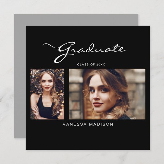 Elegant modern script minimaal | 2 Foto-Afstuderen Aankondiging (Voorkant / Achterkant)