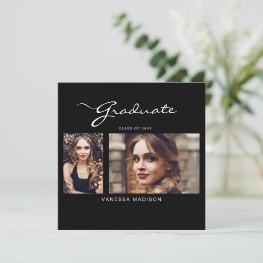 Elegant modern script minimaal | 2 Foto-Afstuderen Aankondiging (Staand voorkant)